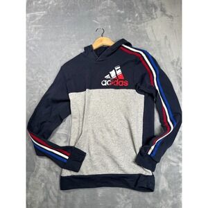 Adidas Americana Hoodie Mens Small Navy Gray 3-Stripes Logo Pullover